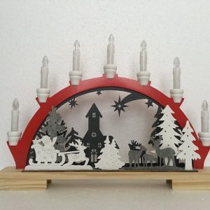 45cm bo lit santa and sleigh red candle bridge