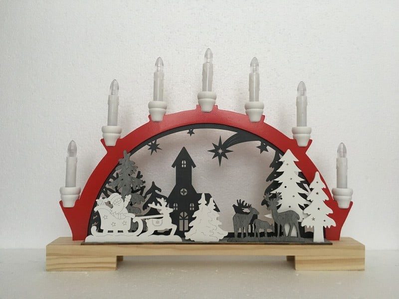45cm bo lit santa and sleigh red candle bridge