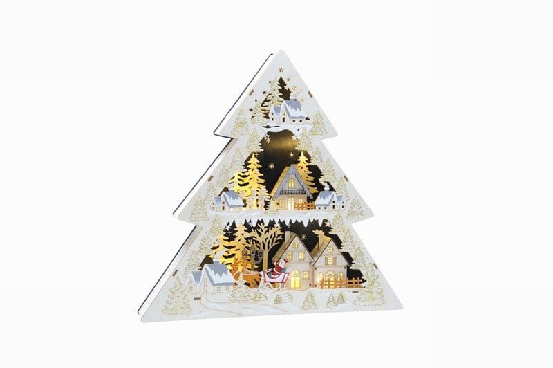 41cm bo lit wooden santa sleigh tree scene - Image 2