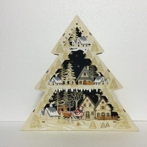 41cm bo lit wooden santa sleigh tree scene