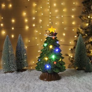 32cm bo lit tree with turning sleigh and music