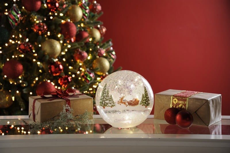 20cm bo lit crackle effect santa sleigh ball
