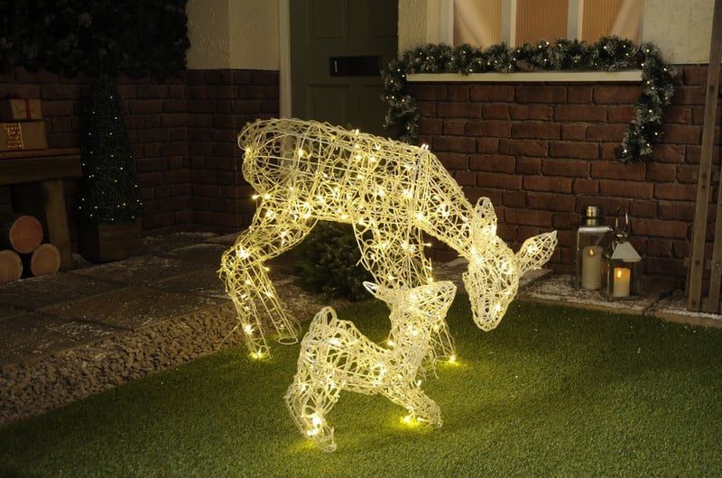 Set of 2 lit warm white soft acrylic mother / fawn
