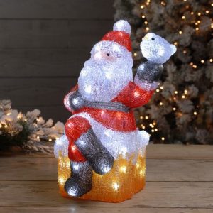 39cm sitting lit acrylic santa with bird