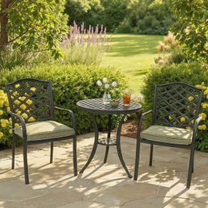Hartman Oakley Bistro Set Moss with Wheat Seatpads