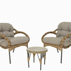 Castel Wicker Outdoor Bistro Set Natural- with Cushions