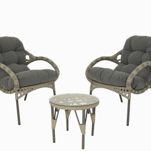 Castel Wicker Outdoor Bistro Set with Cushions - Grey