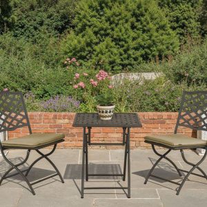 Hartman Oakley Folding Bistro Set Moss Green with seat pads