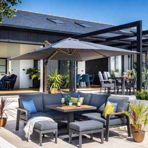 Hartman Aegean Folie 2.5m Dark Grey Cantilever Parasol with Base