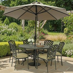 Hartman Oakley Moss Green Oval 6 Seat Set with Parasol & Base