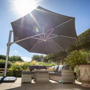 Hartman Caribbean 3.5m Cantilever Parasol w Lights+ Base -Grey